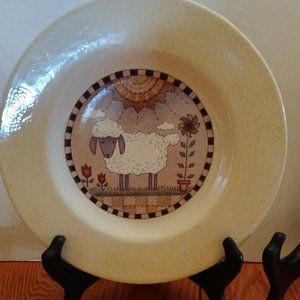 Plate With a Sheep Standing with Flowers and The Sun